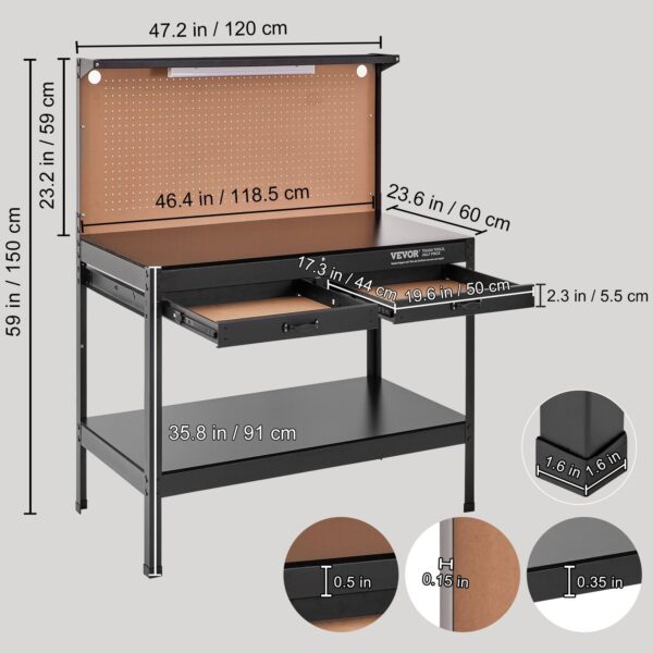 VEVOR Workbench A3 Steel Work Bench For Workshop - Image 7