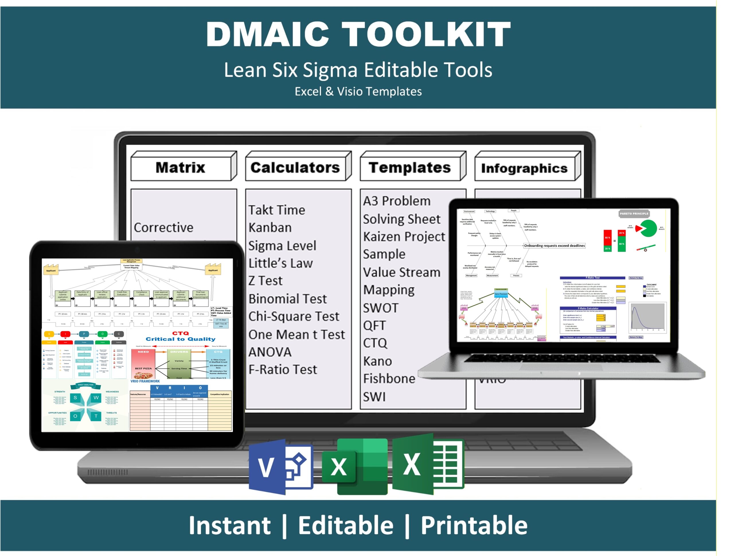DMAIC Toolkit – Lean Six Sigma Excel & Visio Templates | Editable Process Improvement Tools
