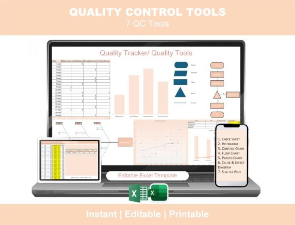 7 QC Tools Excel Template | Pareto, Fishbone & Control Chart